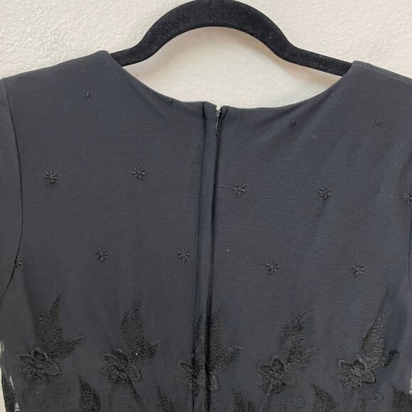 Vintage CDC Womens 4 Black Maxi Dress Short Sleeve Embroidered Bodice Babydoll - Picture 16 of 16